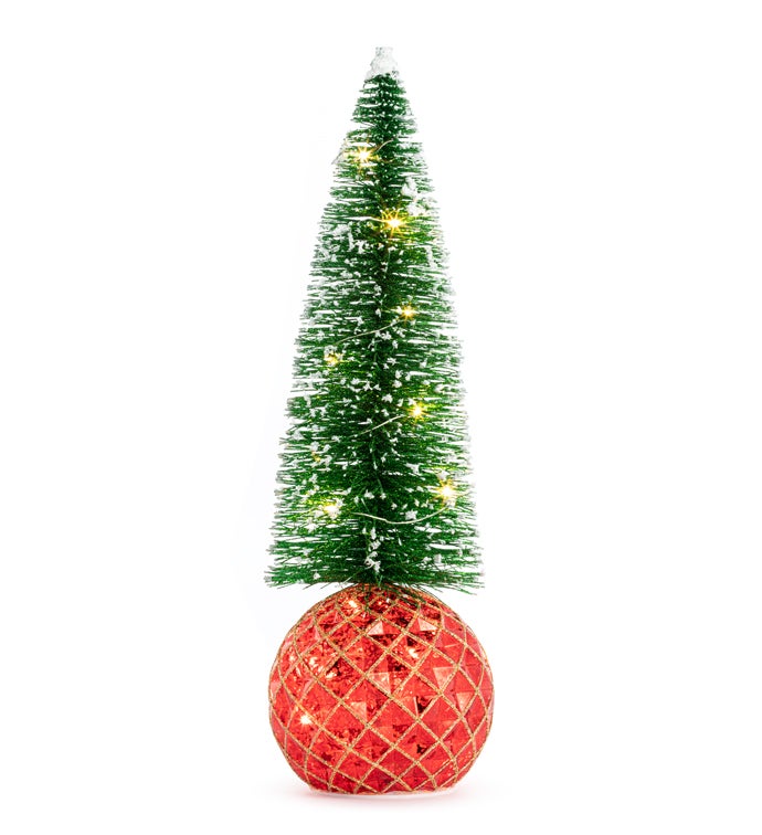 LED Green Tree on Red Ornament