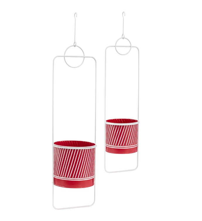 Red White Swirl Hanging Pot  S/2