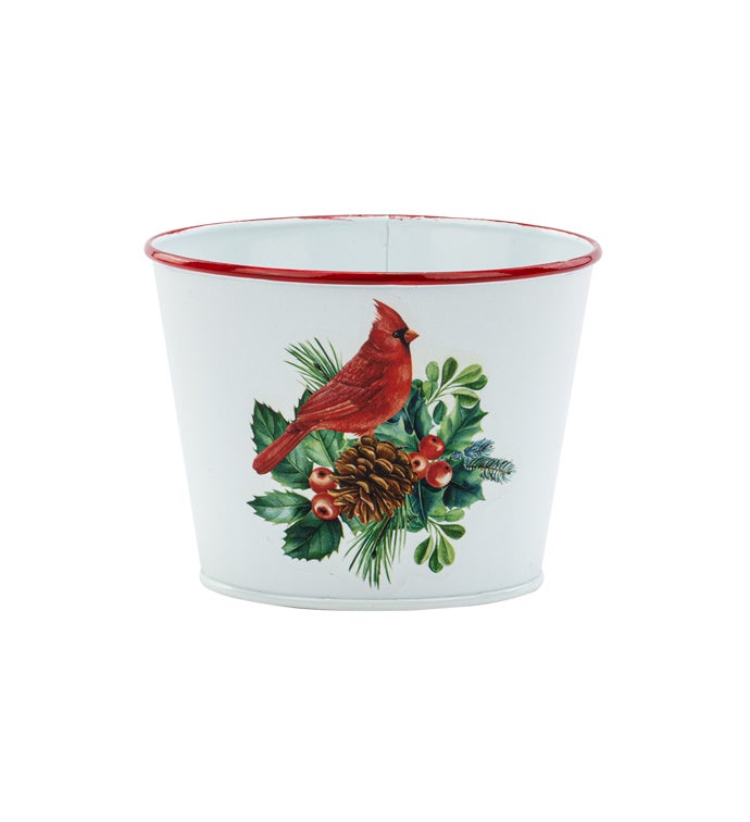 5" White & Red Cardinal Pot Cover