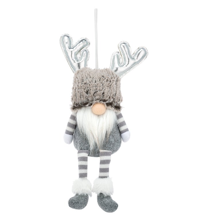 Gray/White Antler Gnome Ornament