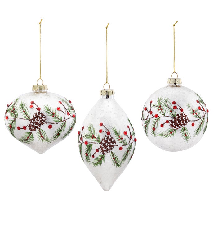 Red Berry/Pine/Cone Ornament, 3 Assorted