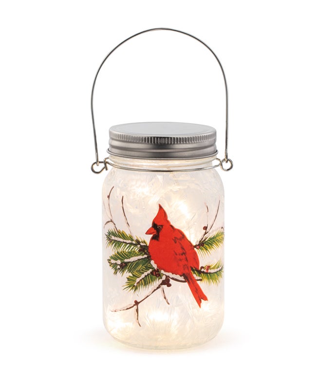 LED Hanging Jar with Cardinal