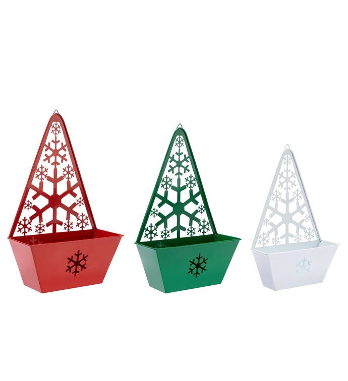 Red, Green and White Snowflake Planters, Set of 3