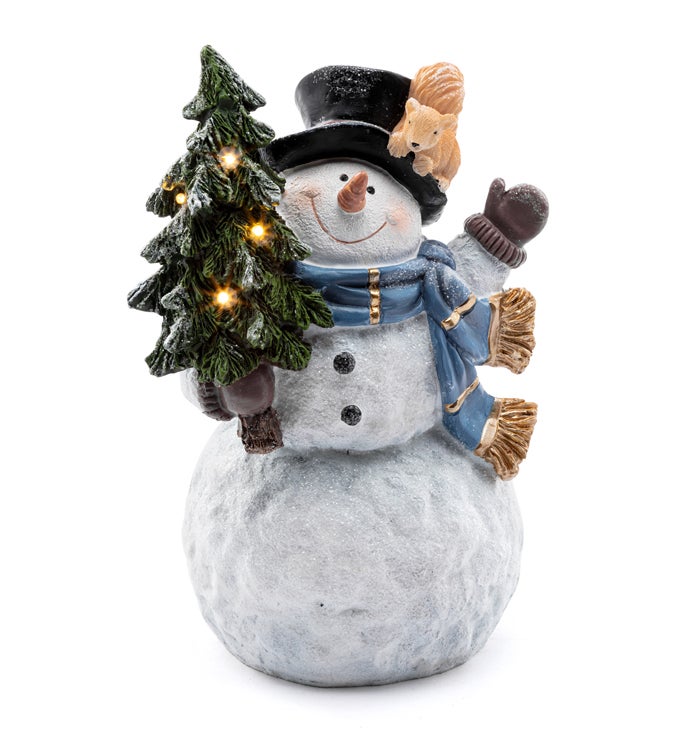 LED Snowman with Tree and Squirrel