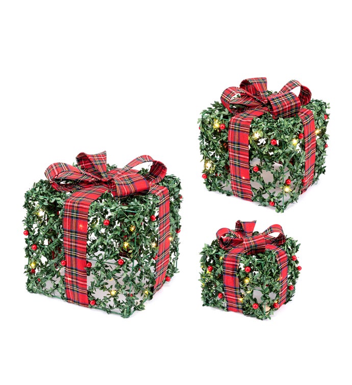 Christmas Packages with Lights, Set of 3