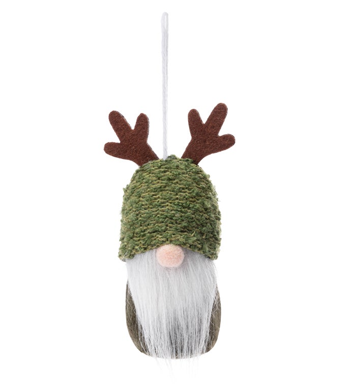 Green Hat Gnome with Antlers Ornament