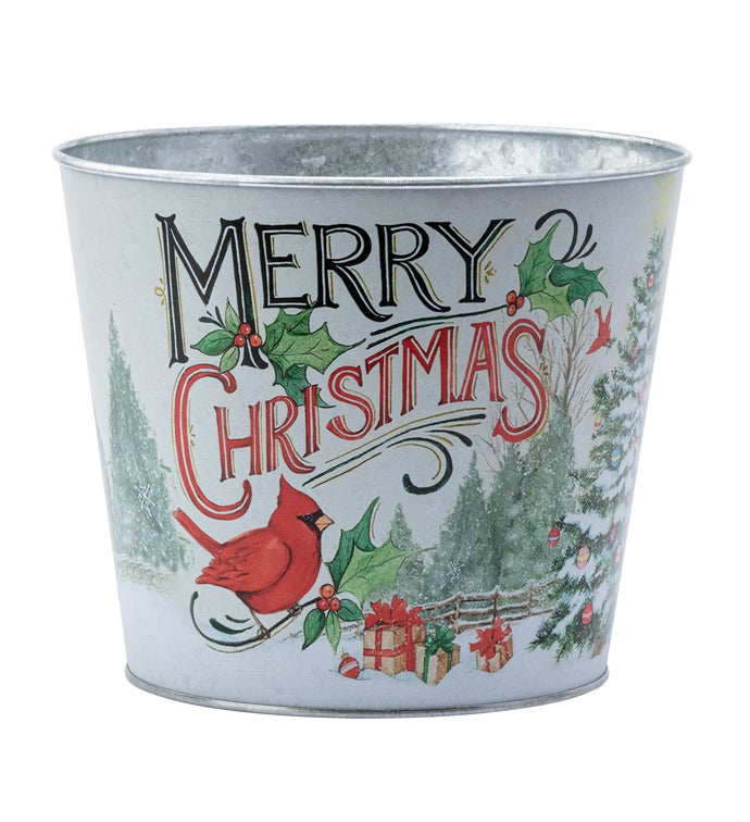 6.5" Vintage Merry Christmas Pot Cover
