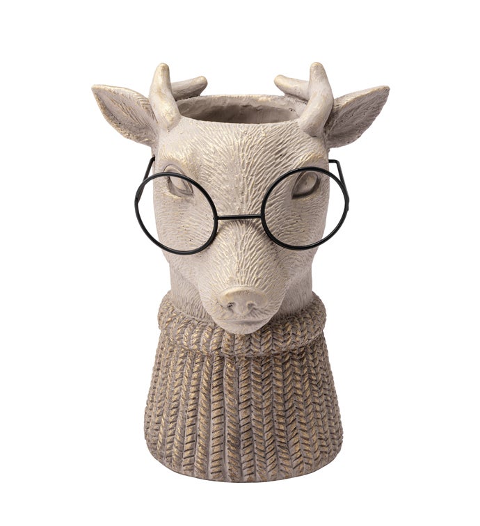Sweater Reindeer with Glasses Planter