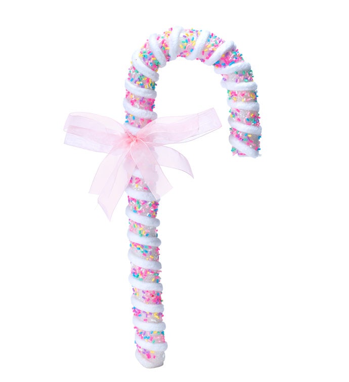 Pink Bow Sprinkles Candy Cane