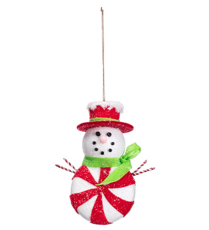 Peppermint Glitter Snowman Ornament