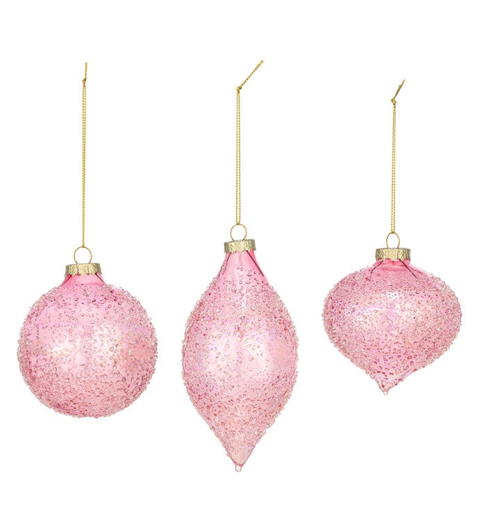 Embossed Iridescent Pink Ornament  3 Assorted