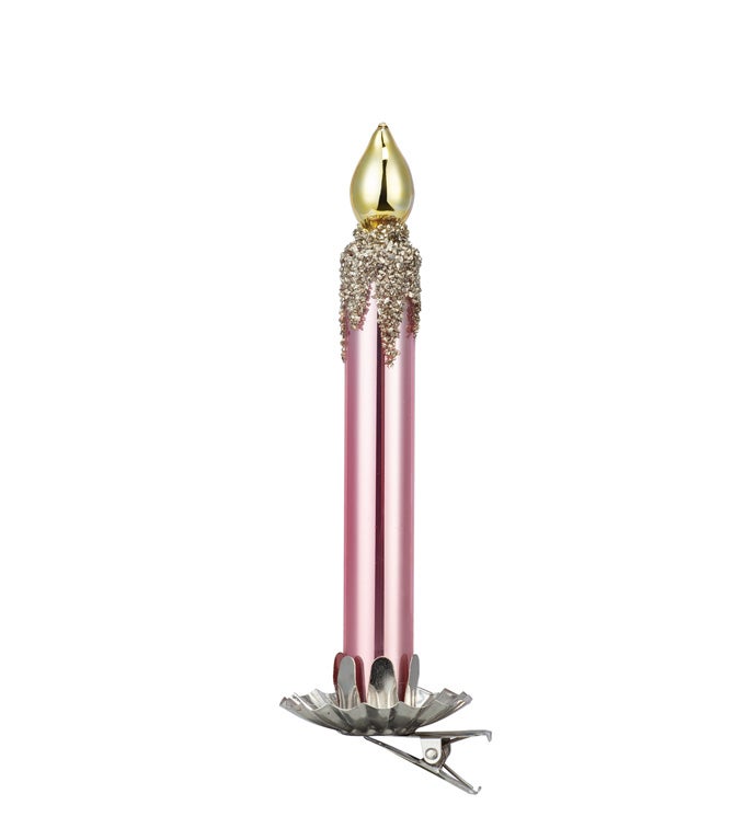 Shiny Pink Candle Ornament with Clip