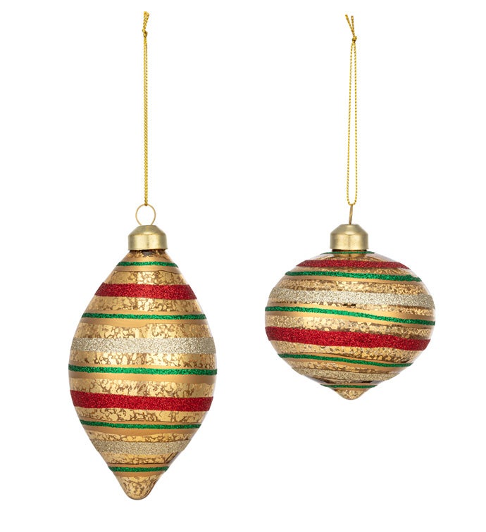 Gold Red/Green Stripes Ornament  2 Assorted