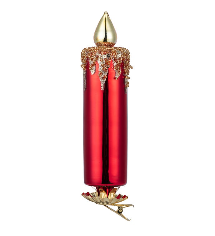 Red Candle Ornament with Clip