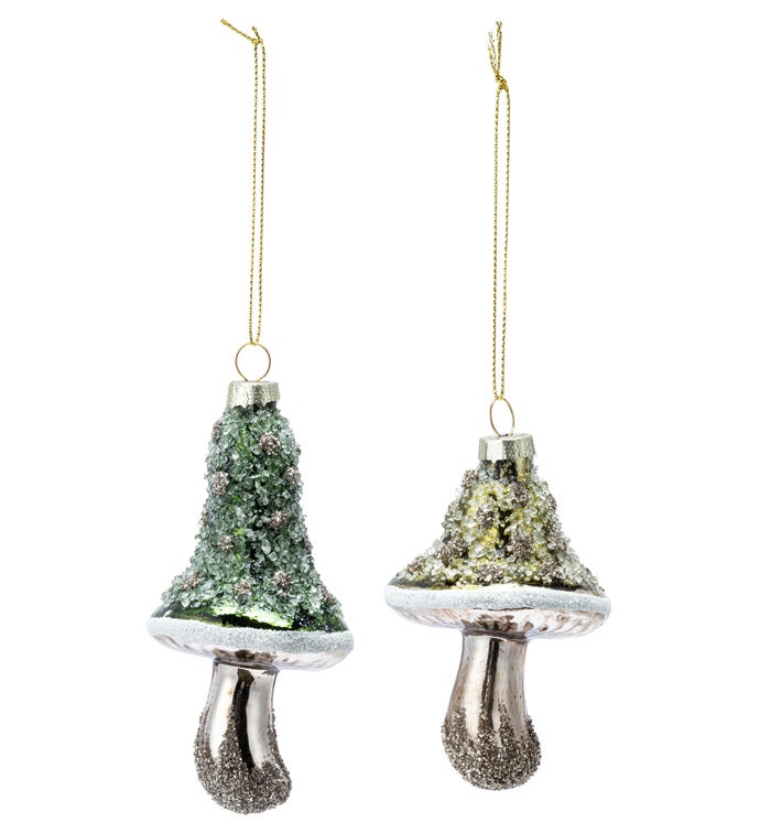 Green Cap Mushroom Ornament  2 Assorted