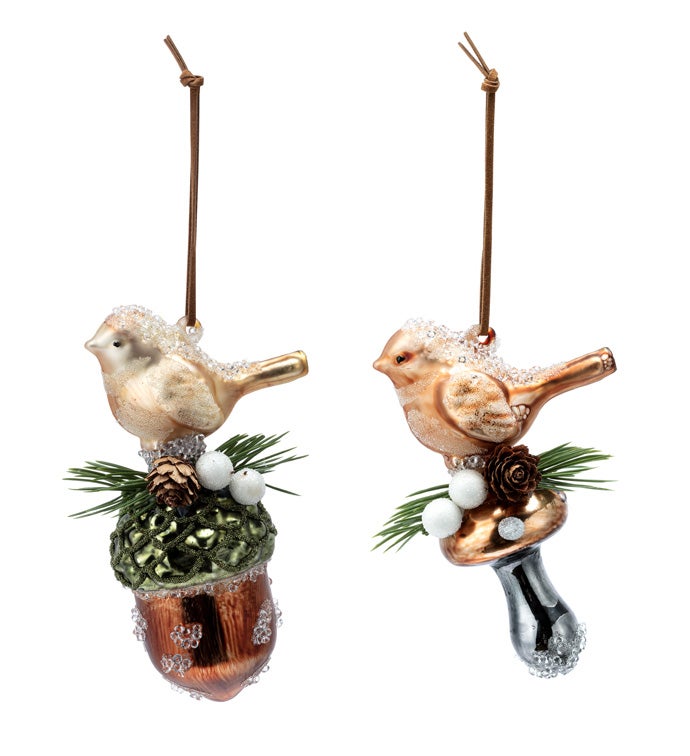 Bird on Mushroom/Acorn  2 Assorted