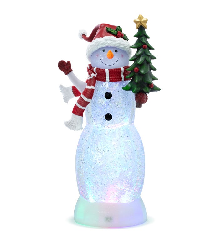 LED Snowman Holding Tree