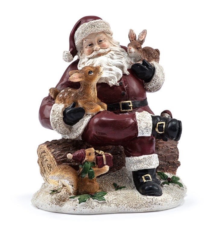 Sitting Santa with Forest Animals