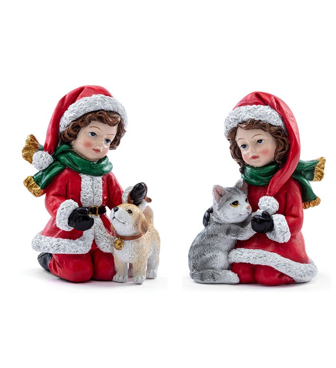 Christmas Kids with Dog and Cat, 2 Assorted