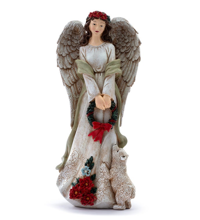 Angel with Wreath and Poinsettias
