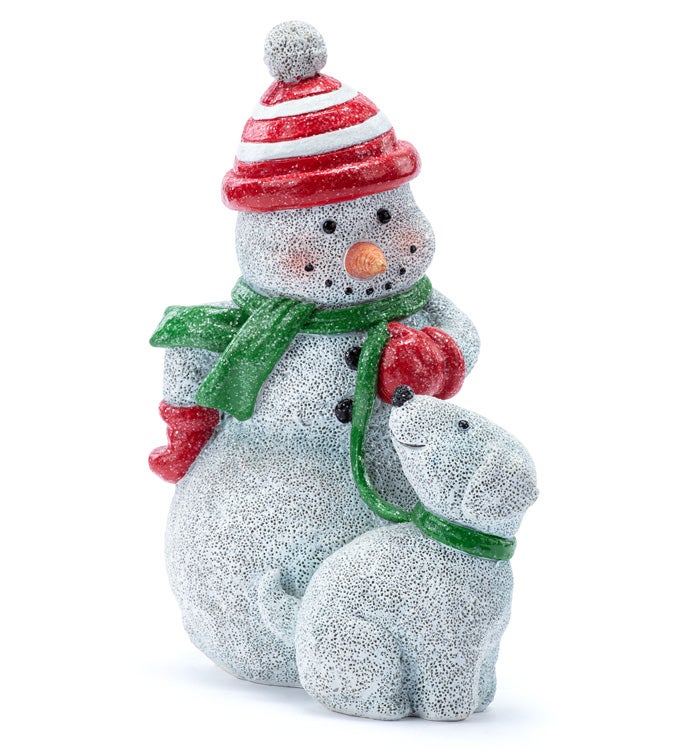 Green Scarf Snowman with Dog