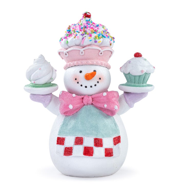 Snowman Holding Cup Cakes