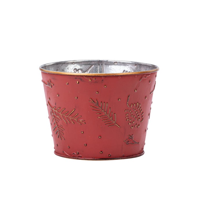 5" Red Embossed Pine/Cone Pot Cover