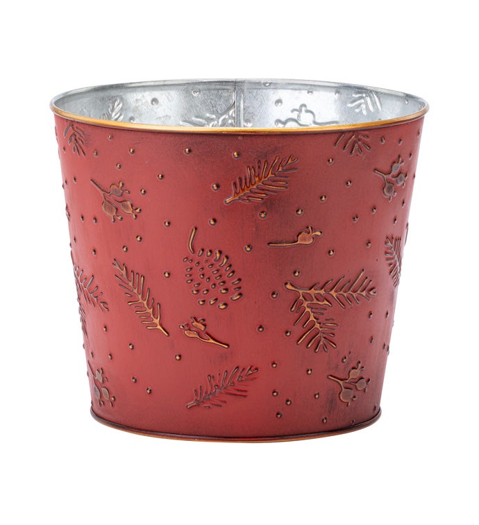 6.5" Red Embossed Pine/Cone Pot Cover