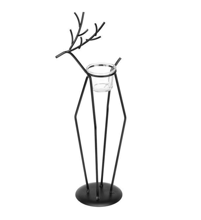 Large Black Reindeer Tea Light Holder