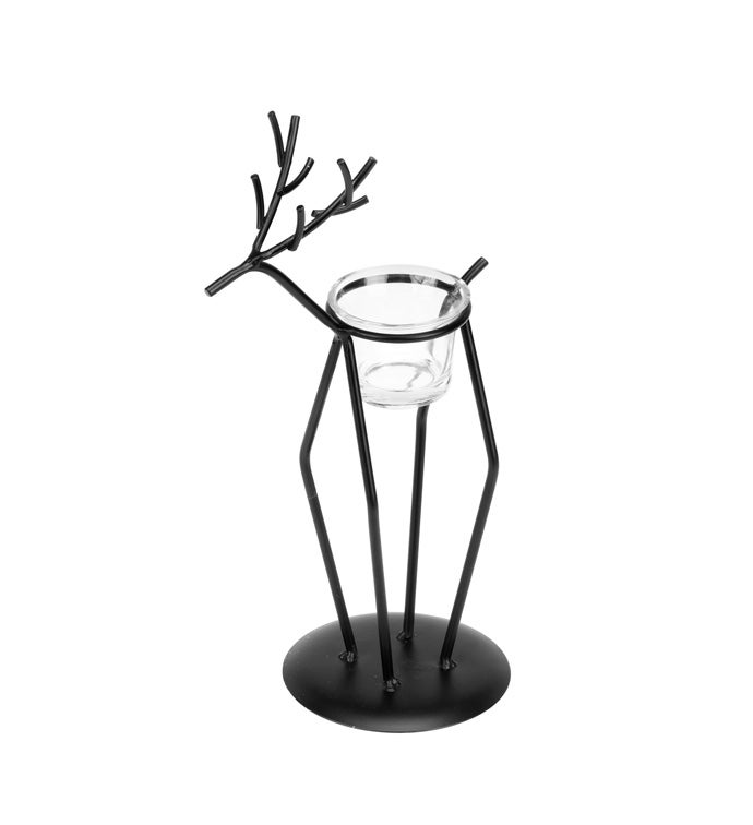 Small Black Reindeer Tea Light Holder