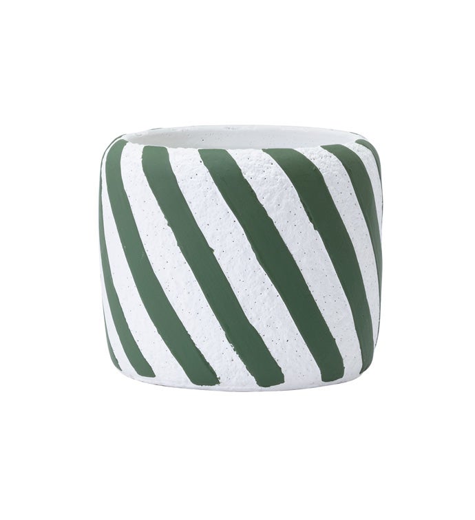 Small Green/White Diagonal Stripe Planter