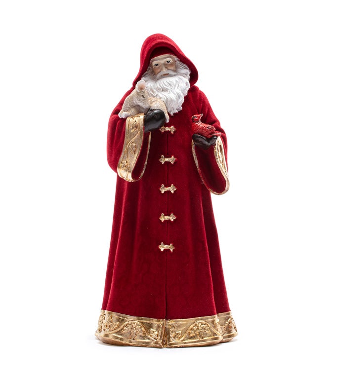 Red/Gold Santa Holding Fawn