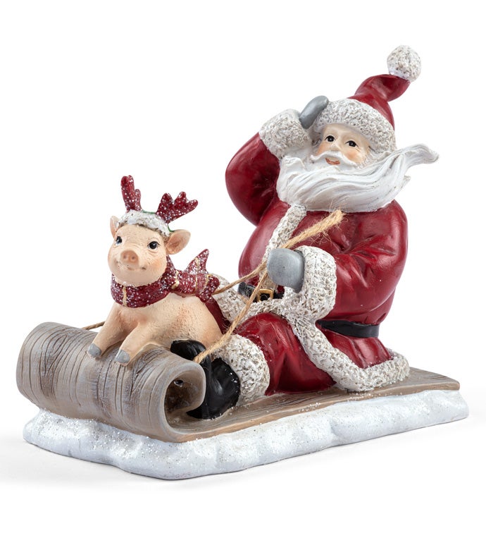 Santa and Antler Pig on Sled