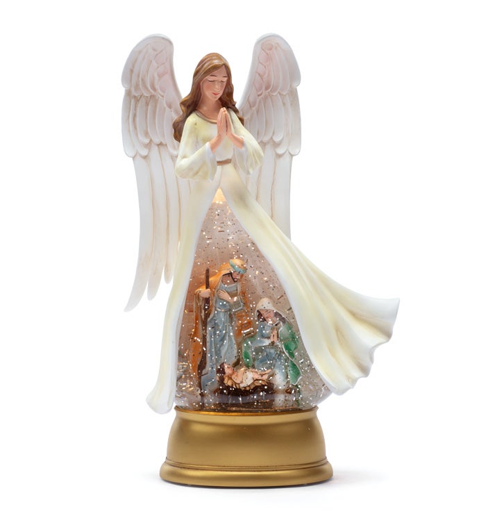 LED Angel/Nativity Snow Globe