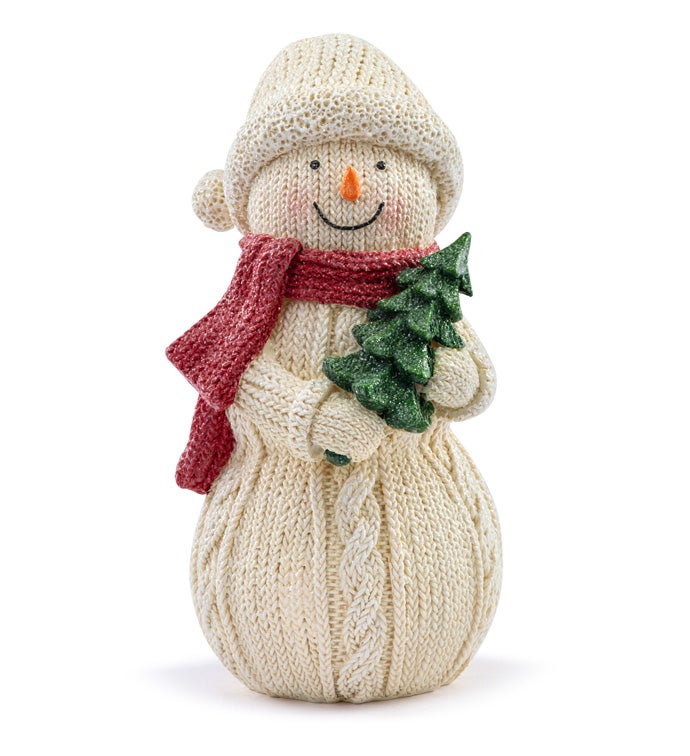 Cable Knit Snowman Holding Tree