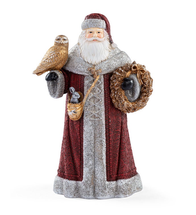 Santa Holding Wreath and Owl