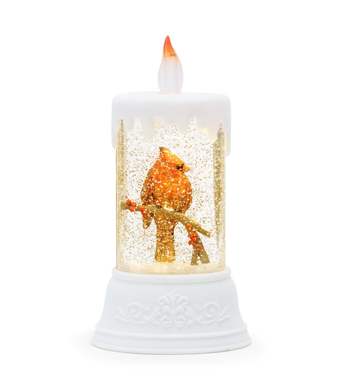LED Candle with Cardinal  Waterglobe