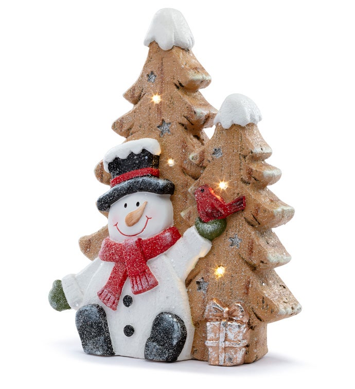LED Trees with Snowman