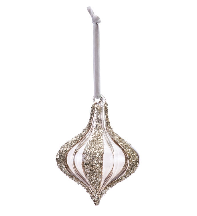 Glass Amber Glitter Stripe Ornament