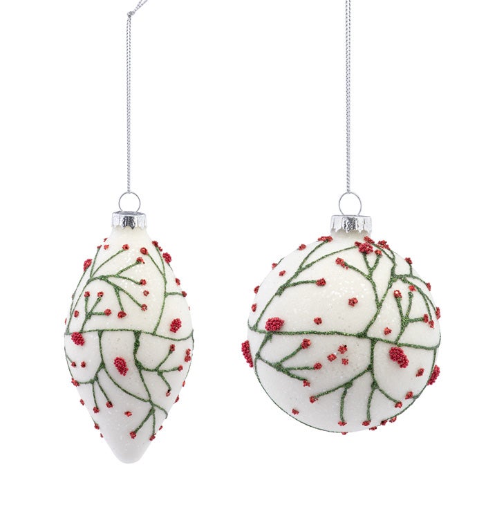 Red Berry Glass Ornaments  2 Assorted