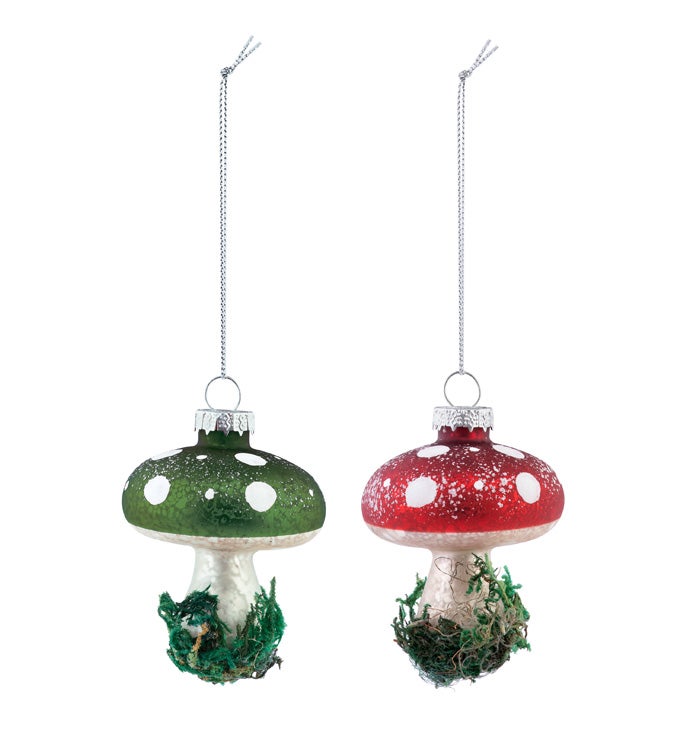 Green & Red Mushroom Ornaments 2 Assorted