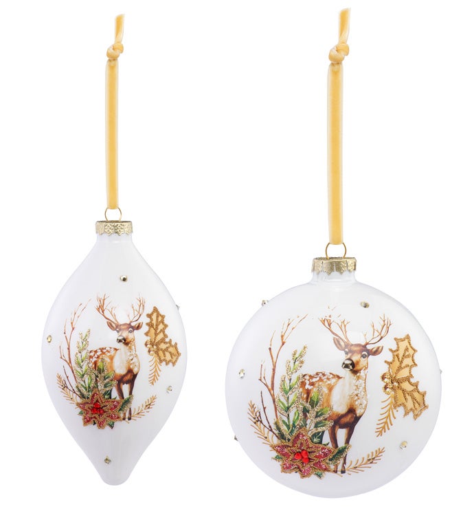 Deer/Poinsettia Ornament  2 Assorted