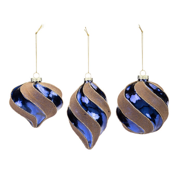 Blue and Gold Swirl Ornament  3 Assorted