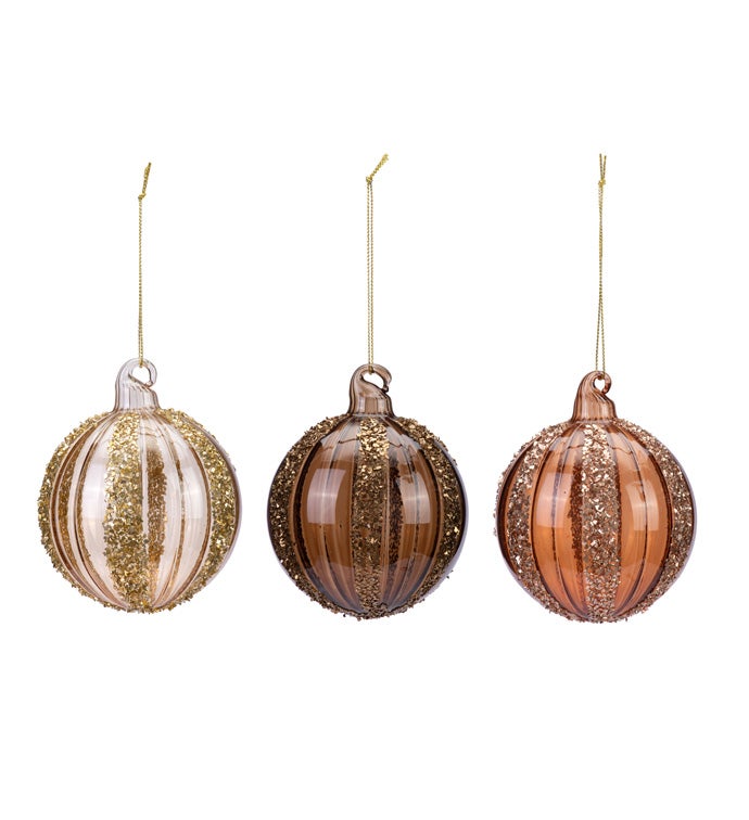 Brown Glass Ornaments 3 Assorted