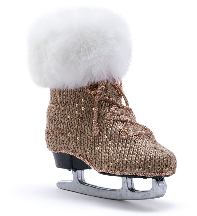 Brown White Fur Ice Skate Ornament
