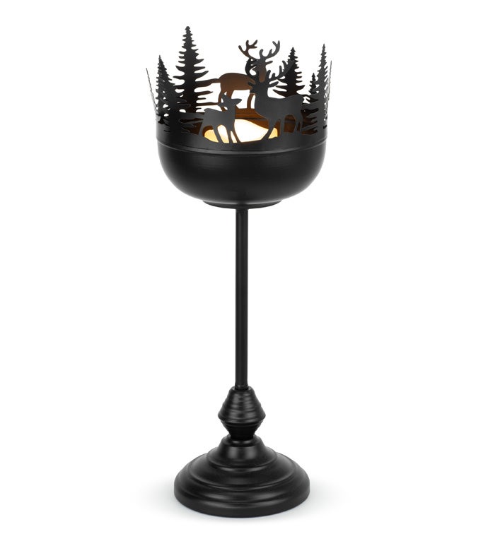 LED Black Deer Pedestal Candle Holder
