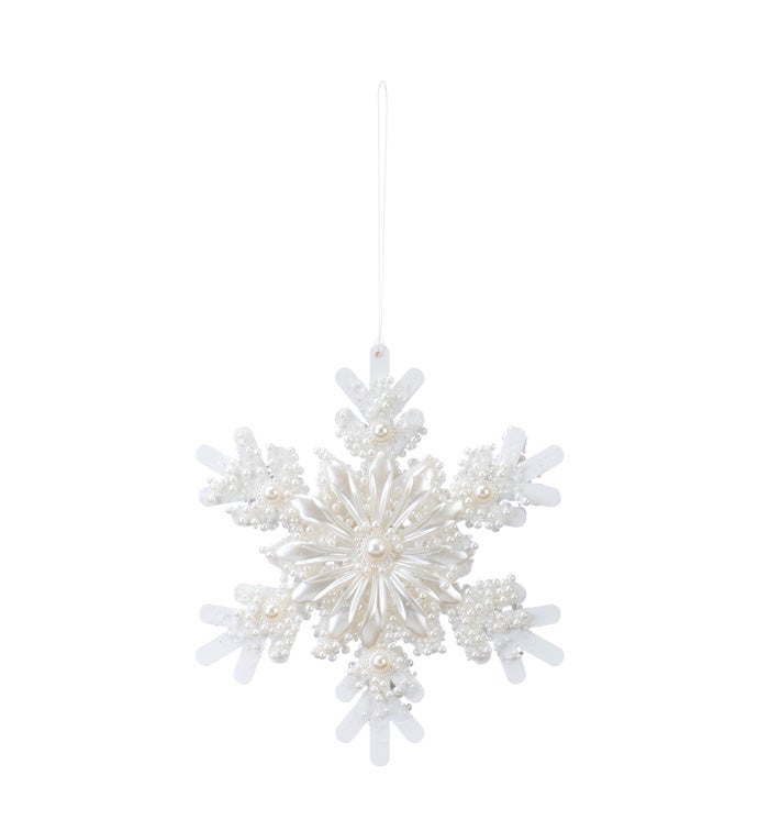 White Bead Snowflake Ornament