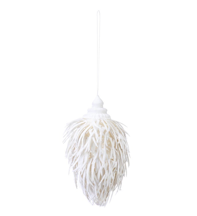 White Feather Cone Glitter Ornament
