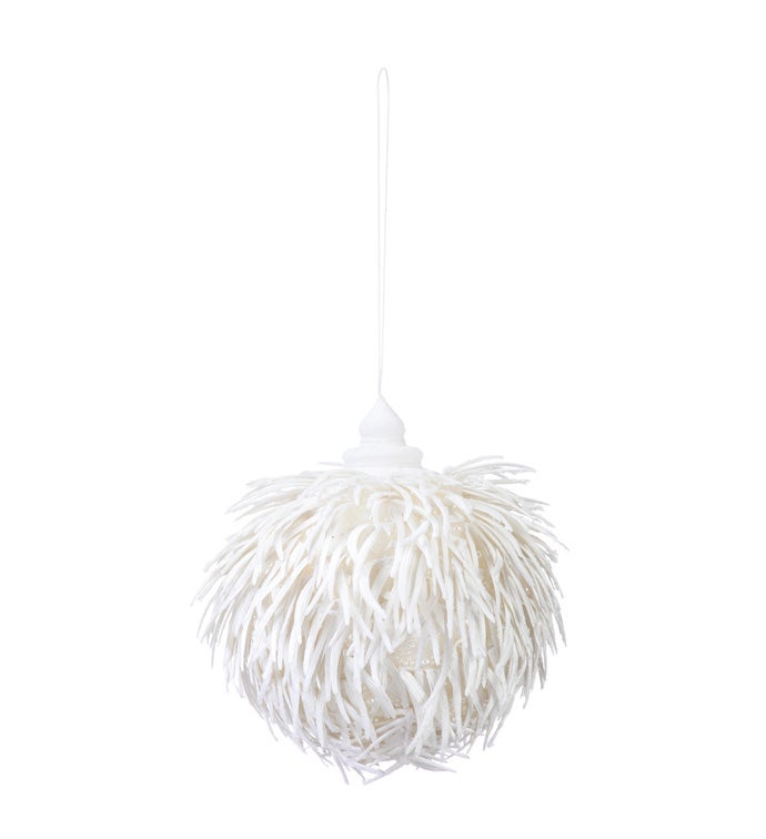 White Feather Ball Glitter Ornament