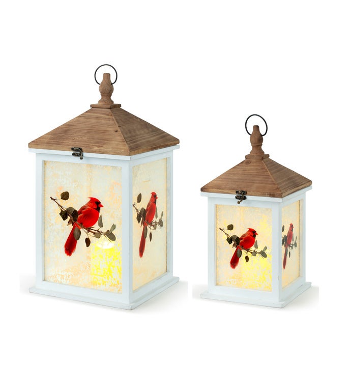 White LED Cardinal Lantern  Set of 2